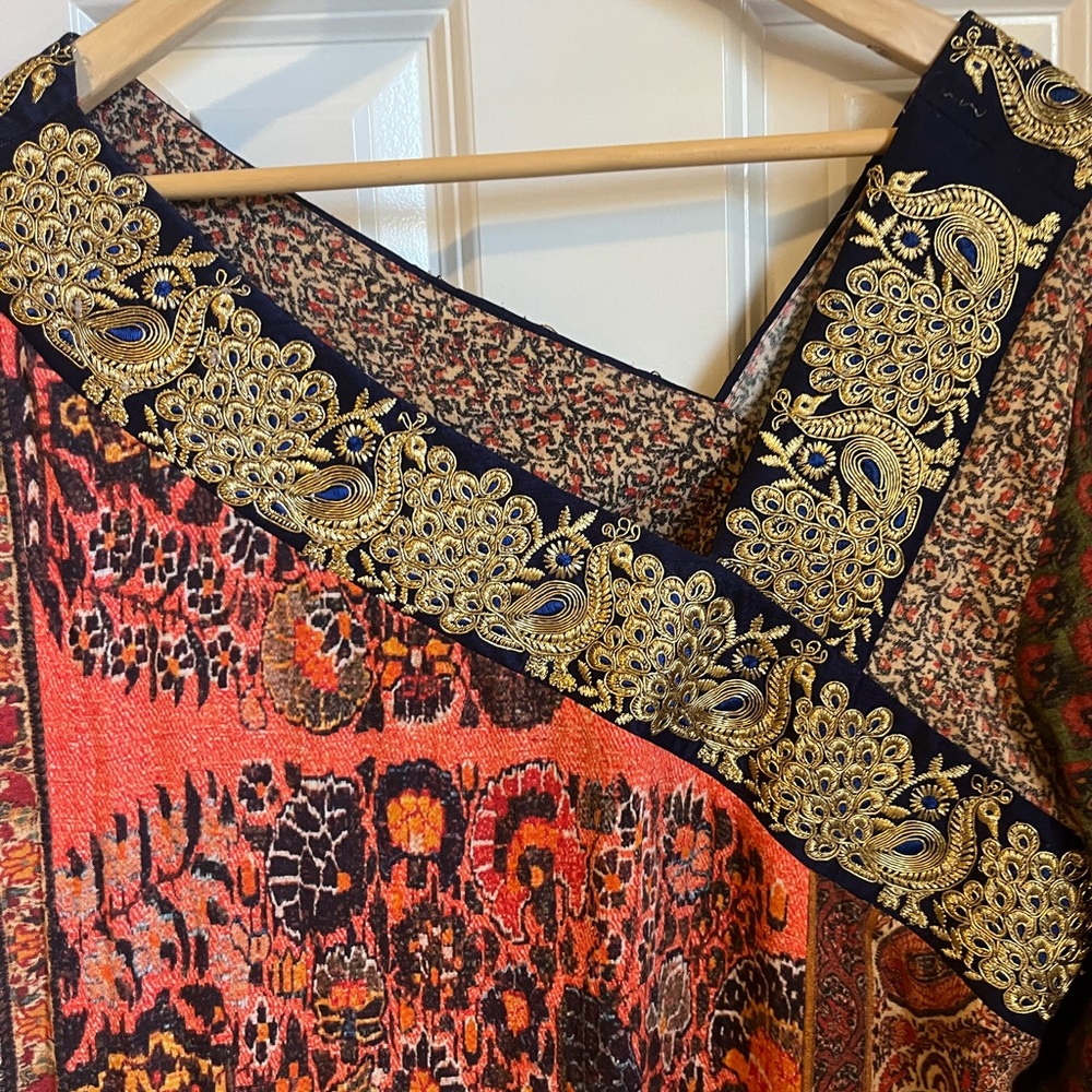 Soft Surroundings Asymmetrical Dress in Rich Jewel Tones with Gold Accents - Picture 2 of 4